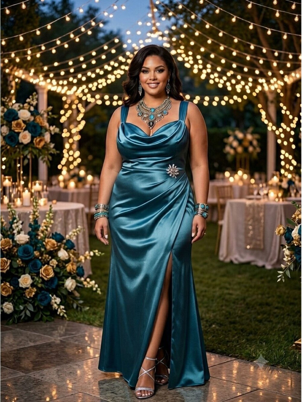 NWT Birdy Grey "Sea Glass" Satin Cowl Neck Maxi Dress Plus Size 3X